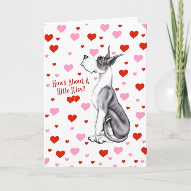 Great dane Mantle Valentines Day Kiss Helgkort (Framsida)