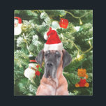 Great dane med Julgran Gift Boxes Santa Hat Anteckningsblock<br><div class="desc">En söt Great dane-hund som bär Red Santa Hat och som pockar framför vackert dekorerade Julgran,  med presentboxar snö,  nalle,  julprydnader. En perfekt på julen!</div>