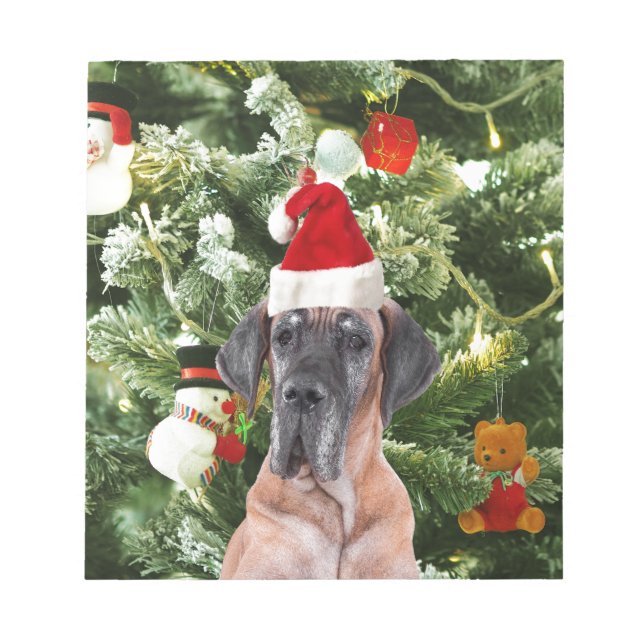 Great dane med Julgran Gift Boxes Santa Hat Anteckningsblock (Framsida)