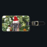 Great dane med Julgran Gift Boxes Santa Hat Bagagebricka<br><div class="desc">En söt Great dane-hund som bär Red Santa Hat och som pockar framför vackert dekorerade Julgran,  med presentboxar snö,  nalle,  julprydnader. En perfekt på julen!</div>