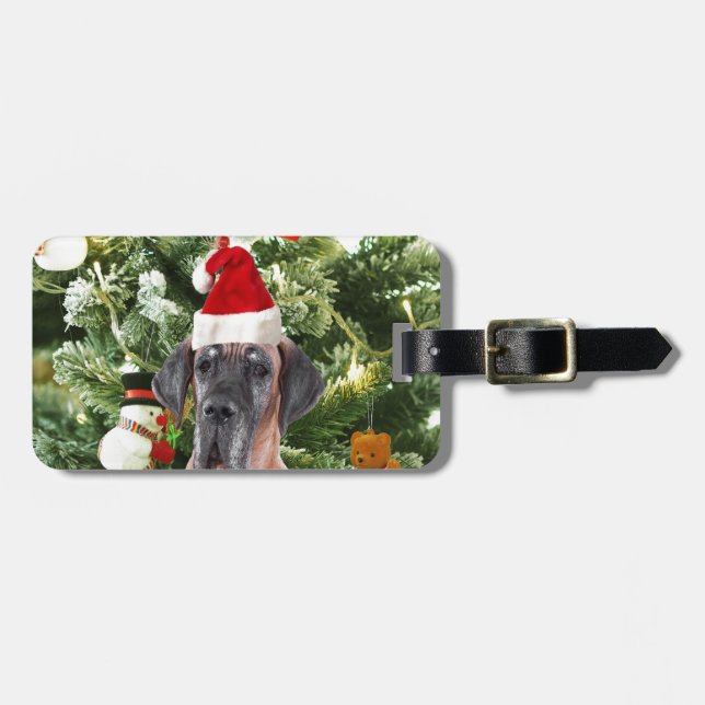 Great dane med Julgran Gift Boxes Santa Hat Bagagebricka (Horisontell Framsida)