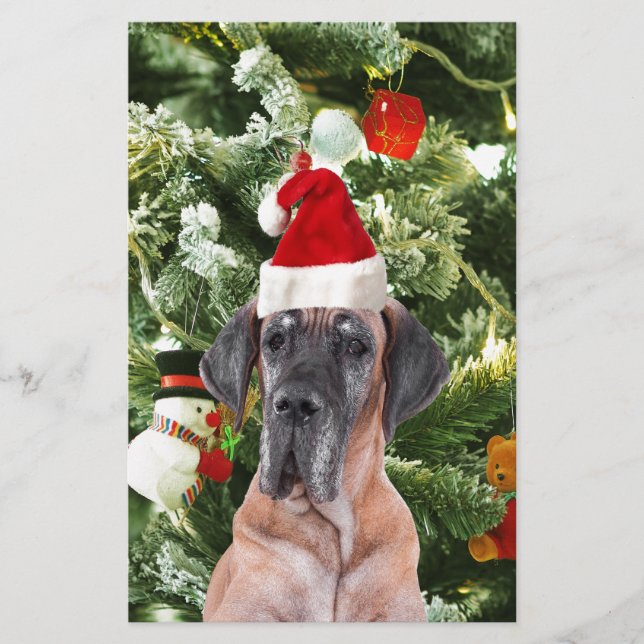 Great dane med Julgran Gift Boxes Santa Hat Brevpapper (Framsida)