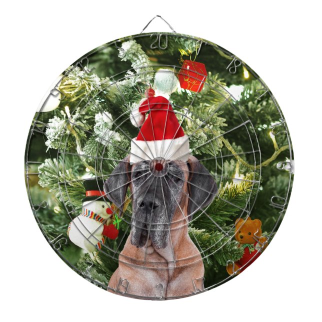 Great dane med Julgran Gift Boxes Santa Hat Darttavla (Framsidan)