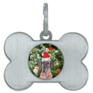 Great dane med Julgran Gift Boxes Santa Hat ID-bricka Husdjur