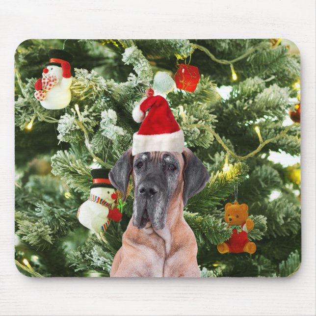 Great dane med Julgran Gift Boxes Santa Hat Musmatta (Framsidan)