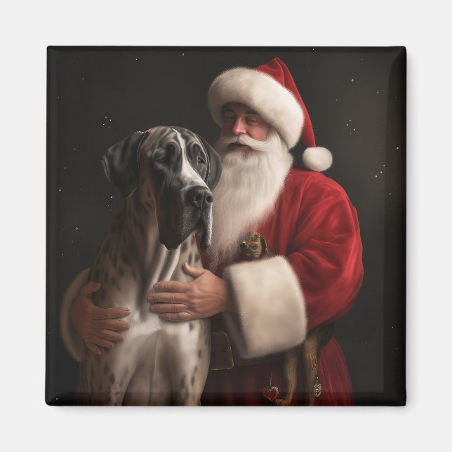 Great dane med Jultomten julafton Magnet (Framsidan)