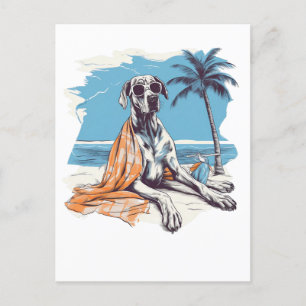 Great dane med solglasögon på stranden vykort