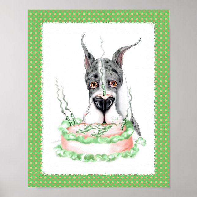 Great dane Merle Birthday Cake Poster (Framsidan)