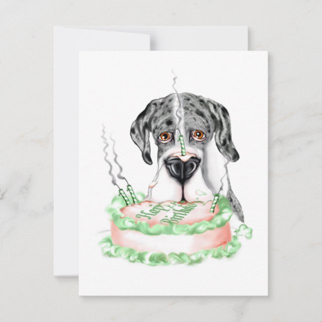 Great dane Merle UC Birthday Cake Inbjudningar (Framsida)