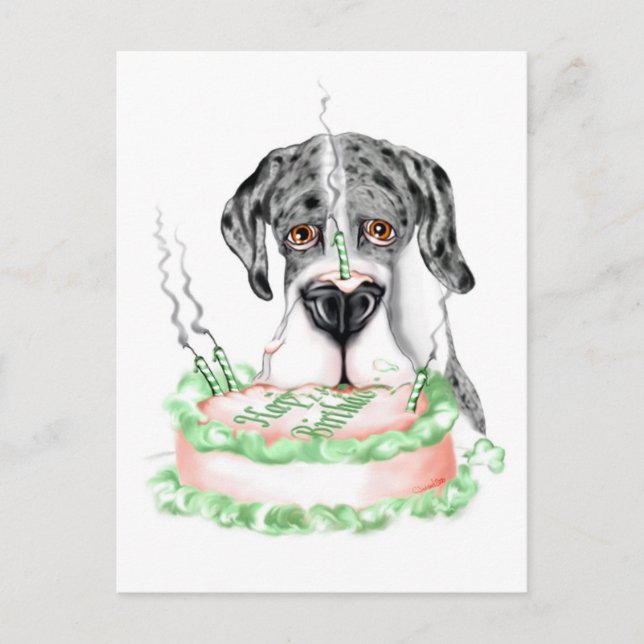 Great dane Merle UC Birthday Cake Vykort (Framsida)