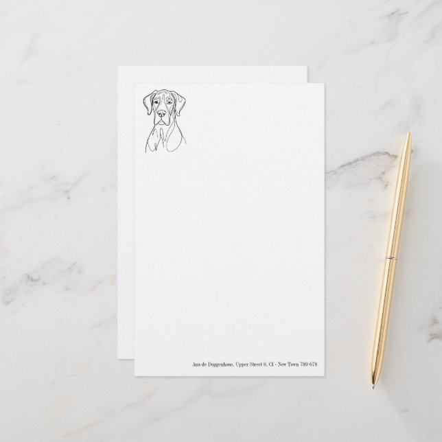 Great Dane minimal huvuddrawing Brevpapper (Fram/Back In Situ)