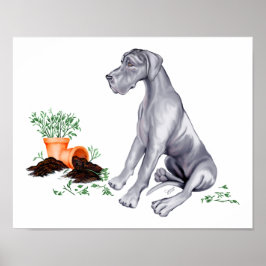 Great dane Naughty Valp Blue UC Poster