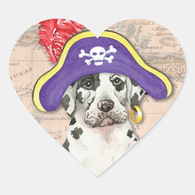 Great dane Pirat Hjärtformat Klistermärke (Framsida)