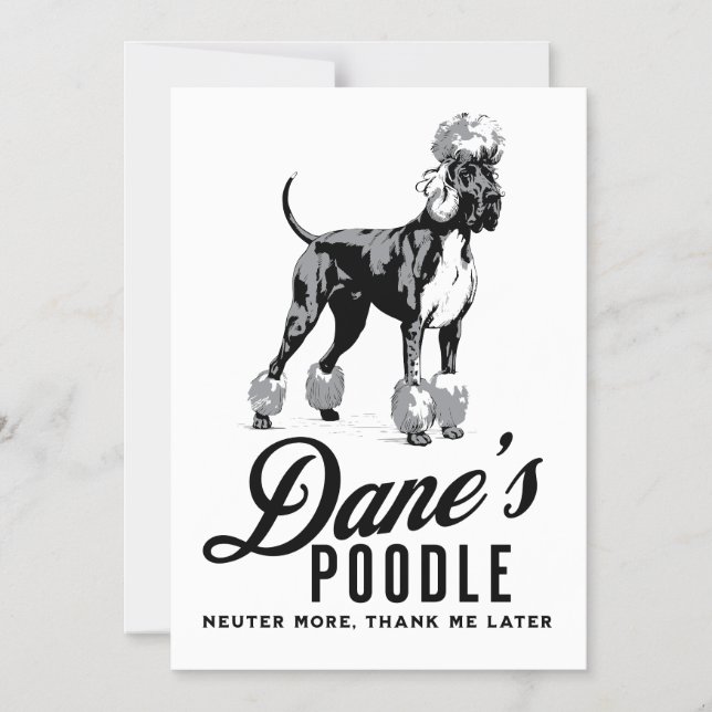Great Dane Poodle Blandras: Kastrera mer!  Magnetisk Inbjudningskort (Framsida)