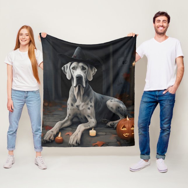 Great Dane Pumpa Halloween Skräcklig Flip Fleecefilt (På plats)