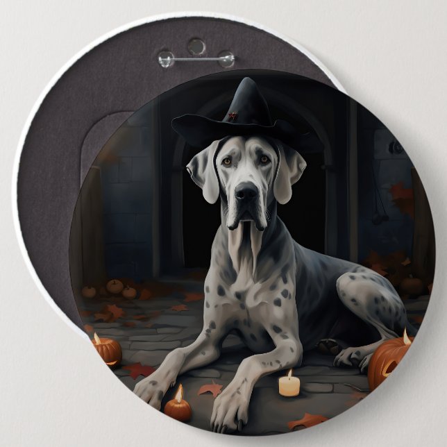 Great Dane Pumpa Halloween Skräcklig Flip Knapp (Framsida & baksida)
