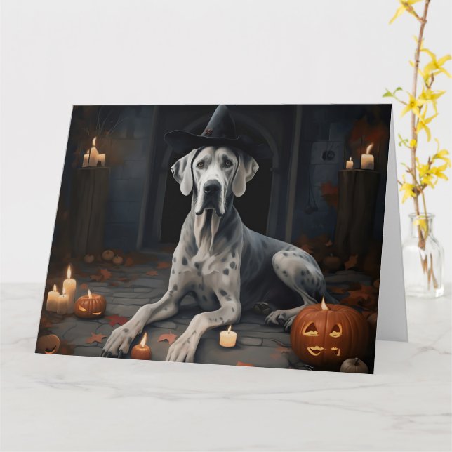 Great Dane Pumpa Halloween Skräcklig Flip Kort (Gul blomma)