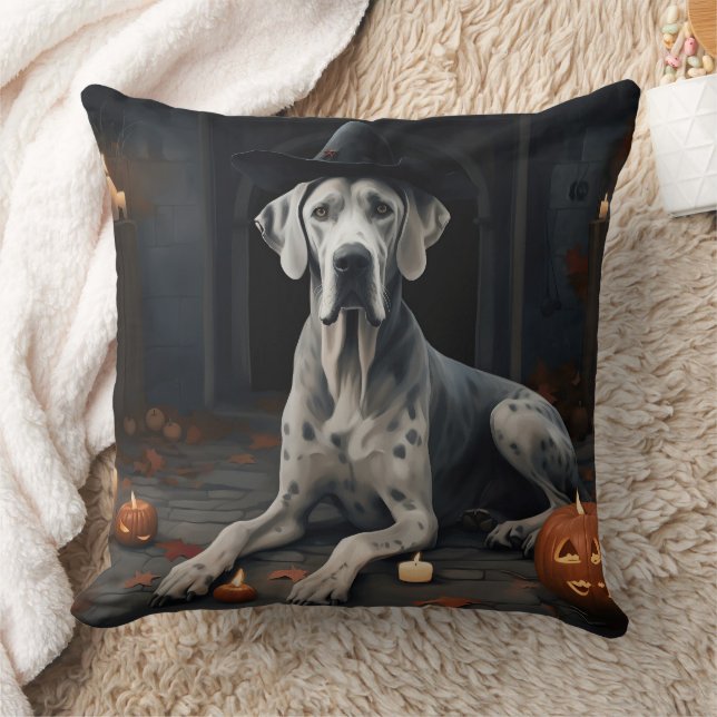 Great Dane Pumpa Halloween Skräcklig Flip Kudde (Filt)