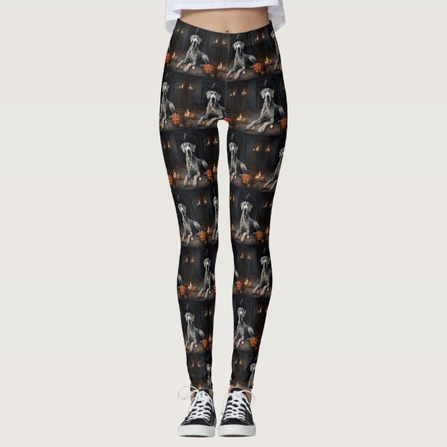 Great Dane Pumpa Halloween Skräcklig Flip Leggings (Framsida)