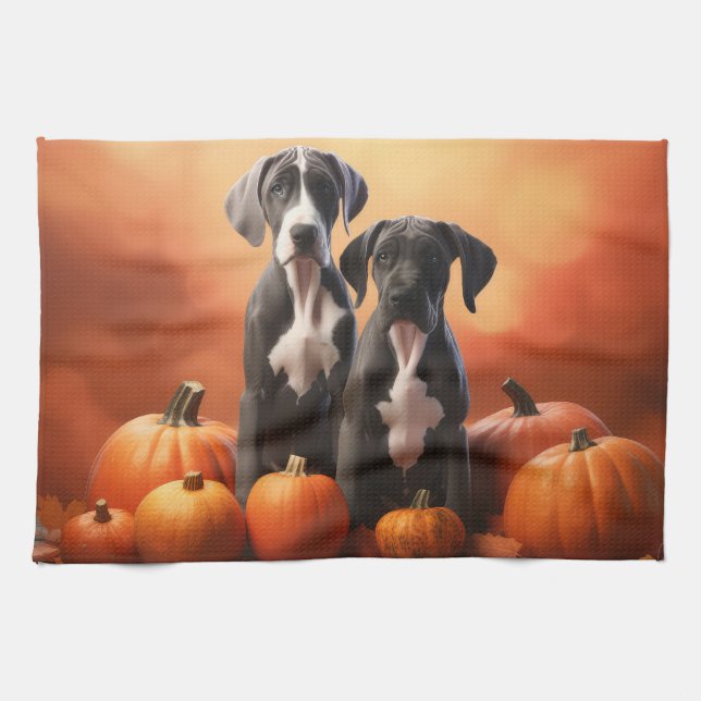 Great dane Pumpkin för höstdelight Kökshandduk (Horisontell)