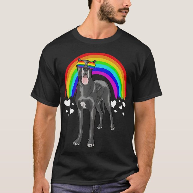 Great dane Rainbow Sunglasses Gay pride HBT T Shirt (Framsida)