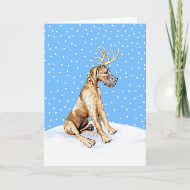 Great dane Reindeer jul Brindle UC Helgkort (Framsida)