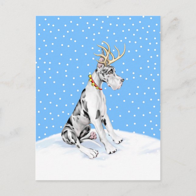 Great dane Reindeer jul Harlequin Helg Vykort (Framsida)