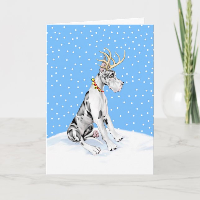 Great dane Reindeer jul Harlequin Helgkort (Framsida)