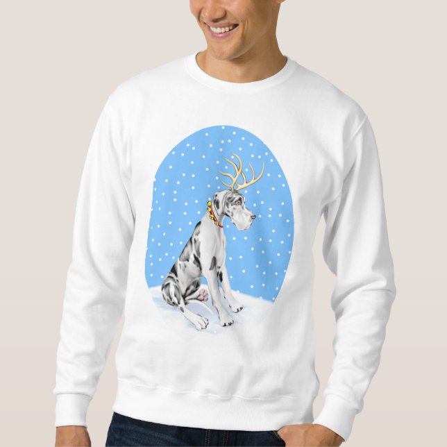 Great dane Reindeer jul Harlequin UC Långärmad Tröja (Framsida)
