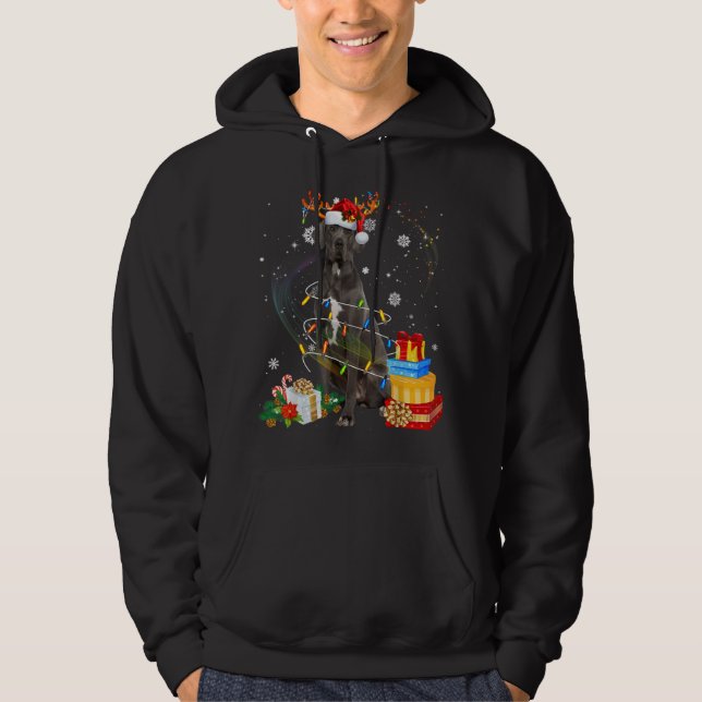 Great dane Reindeer jul Ljus Rolig hund Xma Hoodie (Framsida)