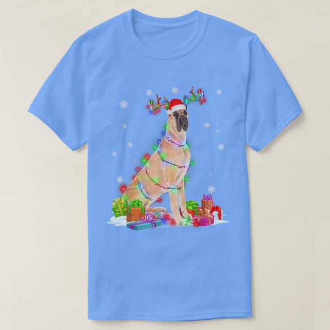 Great dane Reindeer jul Ljus Rolig hund Xma T Shirt (Design framsida)