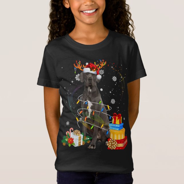 Great dane Reindeer jul Ljus Rolig hund Xma T Shirt (Framsida)