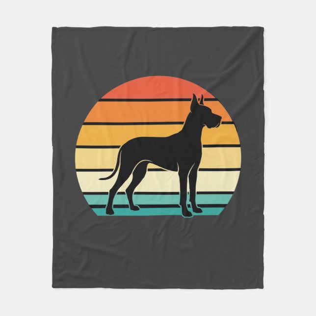 Great Dane Retro Sunset Hund Silhuett Fleecefilt (Framsidan)
