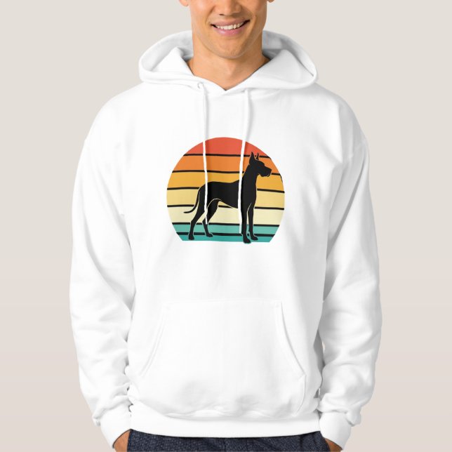 Great Dane Retro Sunset Hund Silhuett Hoodie (Framsida)