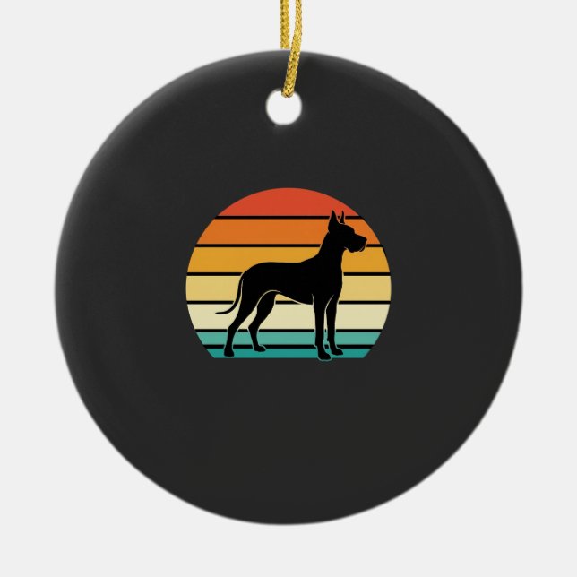 Great Dane Retro Sunset Hund Silhuett Julgransprydnad Keramik (Framsidan)