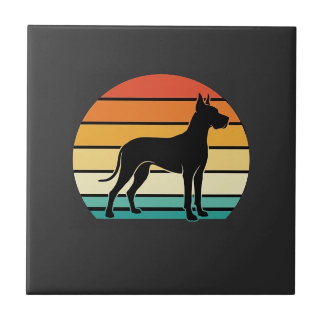 Great Dane Retro Sunset Hund Silhuett Kakelplatta (Framsidan)