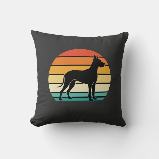 Great Dane Retro Sunset Hund Silhuett Kudde (Framsida)