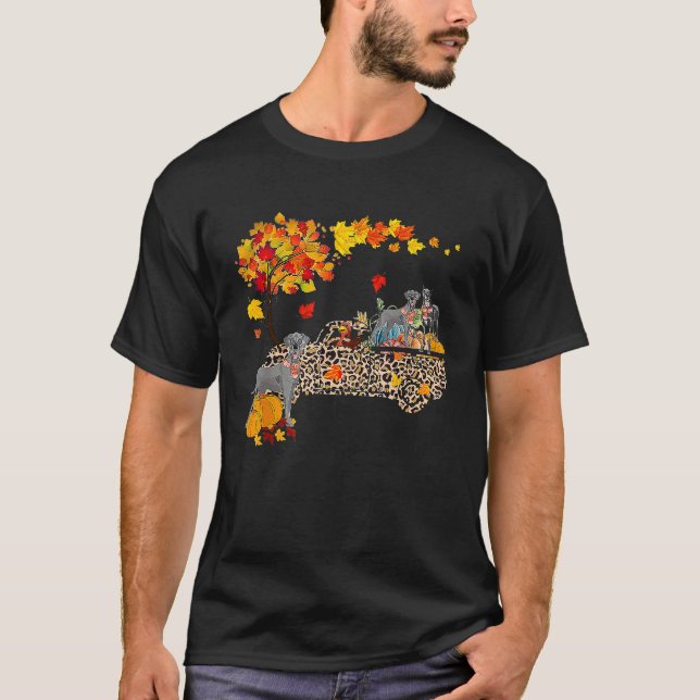 Great Dane Riding Leopard Plaid Truck Thanksgiving T Shirt (Framsida)