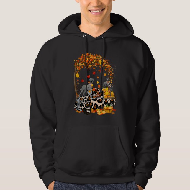 Great Dane Riding Leopard Truck Pumpkin Thanksgivi Hoodie (Framsida)