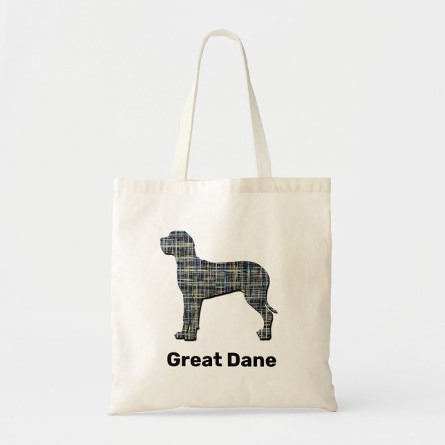 Great dane Silhouette Gult & Black Grid Tote Bag Tygkasse (Framsidan)