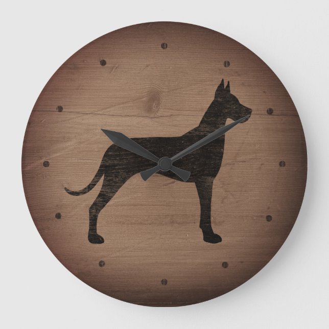 Great dane Silhouette Rustic Stil Stor Klocka (Framsida)