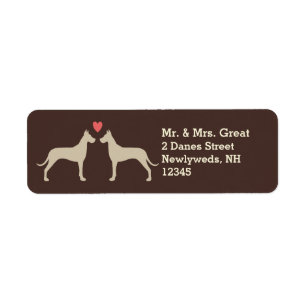 Great dane Silhouettes with Heart Newlyed Couple Returadress Etikett