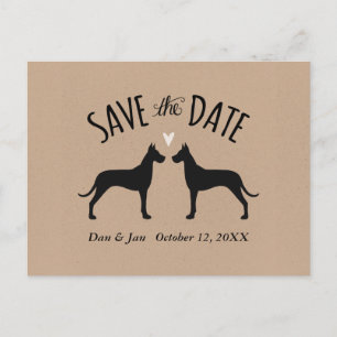 Great Dane Silhuetter Bröllop Save the Date Meddelande Vykort