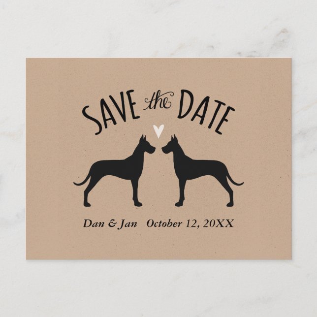 Great Dane Silhuetter Bröllop Save the Date Meddelande Vykort (Framsida)