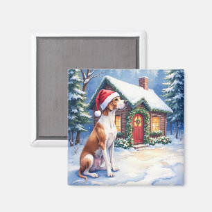 Great Dane Snöig stuga Santa hatt julkonst Magnet