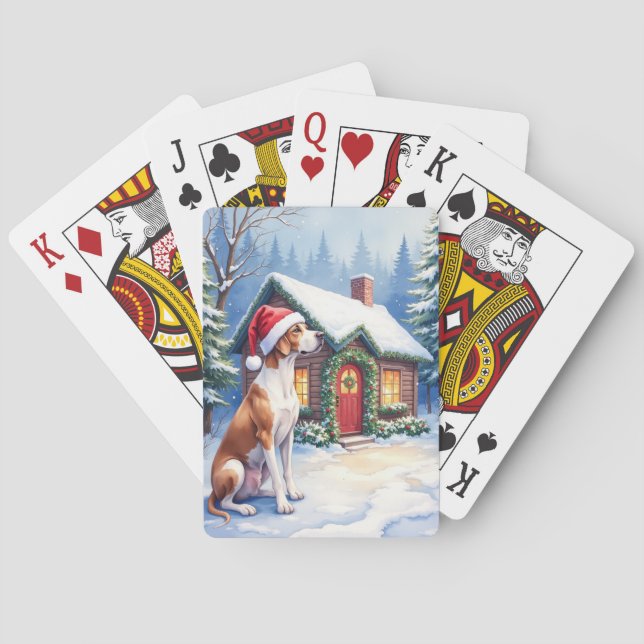 Great Dane Snowy Cabin Santa Hat Christmas Art Casinokort (Baksidan)