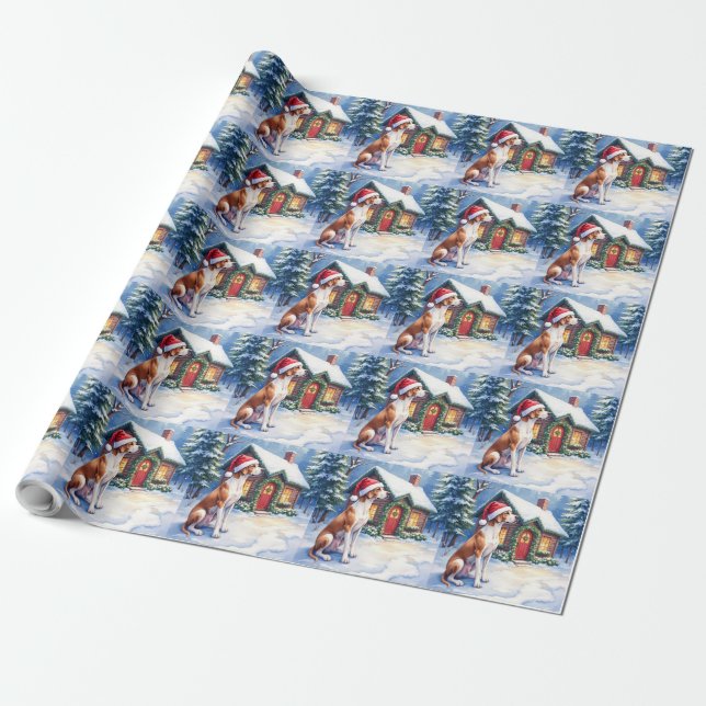 Great Dane Snowy Cabin Santa Hat Christmas Art Presentpapper (Utrullad)