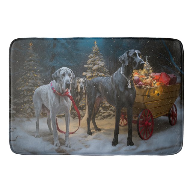 Great dane Snowy Sleigh-juldekretet Badrumsmatta (Framsidan)