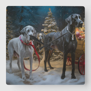 Great dane Snowy Sleigh-juldekretet Fyrkantig Klocka