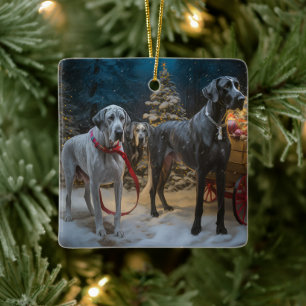 Great dane Snowy Sleigh-juldekretet Julgransprydnad Keramik